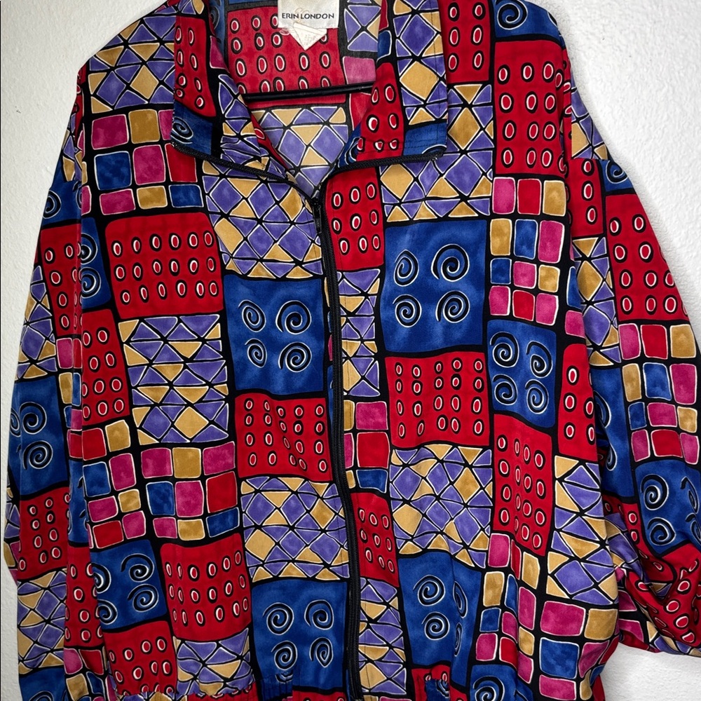 Vintage Patchwork Geometric Bomber Windbreaker Ja… - image 2